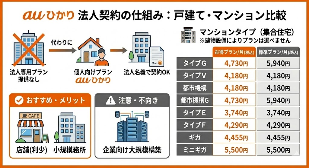 auひかりの料金プラン一覧表